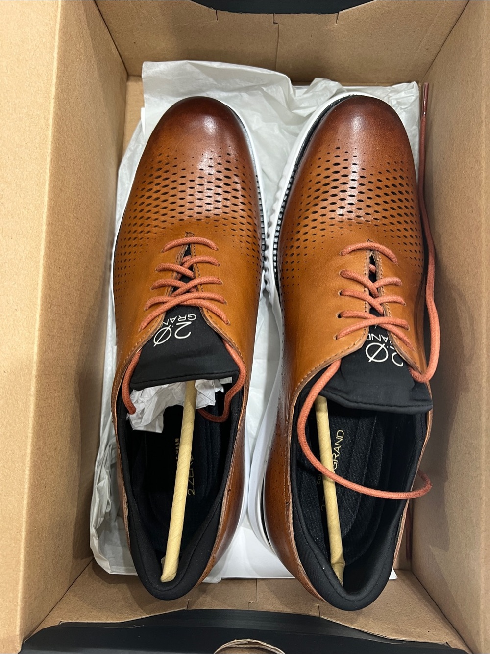 Cole Haan Men's Perforated Leather Oxfords — Cognac Brown